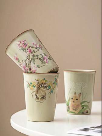 1件250毫升汝窑风格中式复古休闲杯，高品质陶瓷汽水杯，大容量茶杯，单杯功夫茶具。日常居家水杯，咖啡杯。返校季