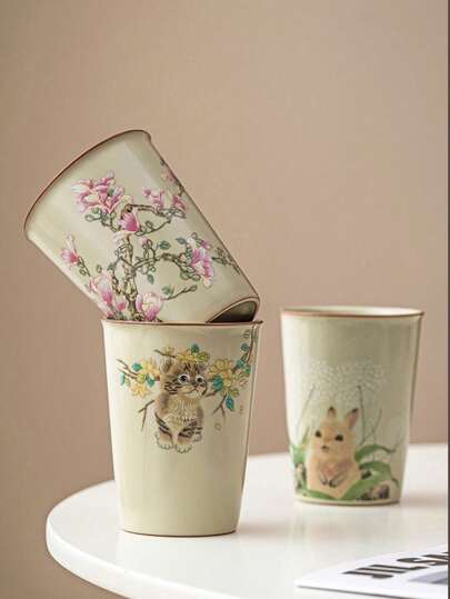 1pc 250ml Ru Kiln-Style Chinese Vintage Casual Cup, High-Quality Ceramic Soda Cup, Large Capacity Tea Cup, Single Cup Gongfu Tea Set. Daily Home Water Cup, Coffee Cup. Back To School