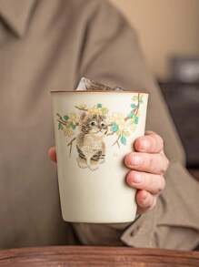 1pc 250ml Ru Kiln-Style Chinese Vintage Casual Cup, High-Quality Ceramic Soda Cup, Large Capacity Tea Cup, Single Cup Gongfu Tea Set. Daily Home Water Cup, Coffee Cup. Back To School