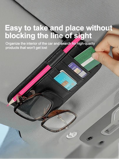 1pc Car Sun Visor Storage Bag, Multi-Functional Car Glasses Clip, Card Holder, Zipper Wallet, Suitable For Sedan, Truck, Car Interior Accessories