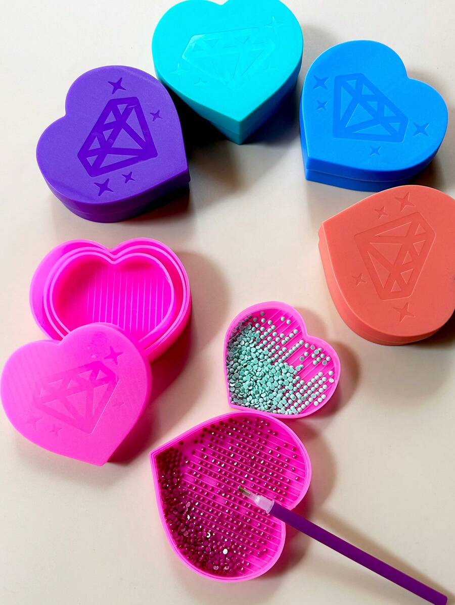 3 件/套钻石画盒/工具套装：水钻托盘、心形水钻托盘、翻盖水钻托盘 - 紫色/橙色 红色/绿色 蓝色/蓝色/粉色 - 彩色 - 查看 1