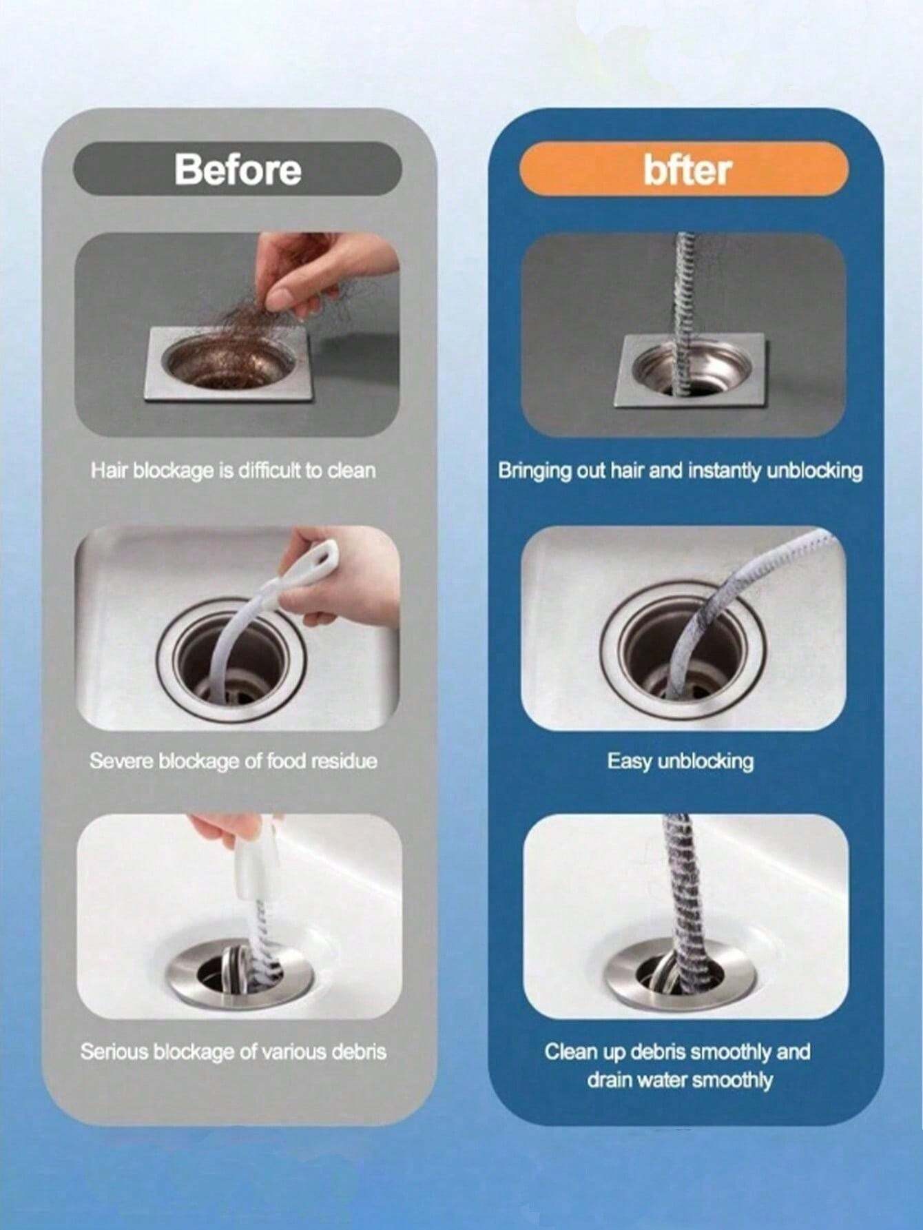 1set Drain Cleaning Tool Kit, Bathroom Sink Clog Remover Brush For Pipe