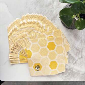 20pcs Bee Themed Party Printed Paper Napkins, Decorative Handkerchief