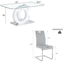 Sumdeal 63" Glass Dining Table With 4 Modern Chairs,Sumdeal 63" Glass Dining Table With 6 Modern Chairs, Golden/Silver - 白色桌子和6張灰色椅子銀腿 - 查看 2