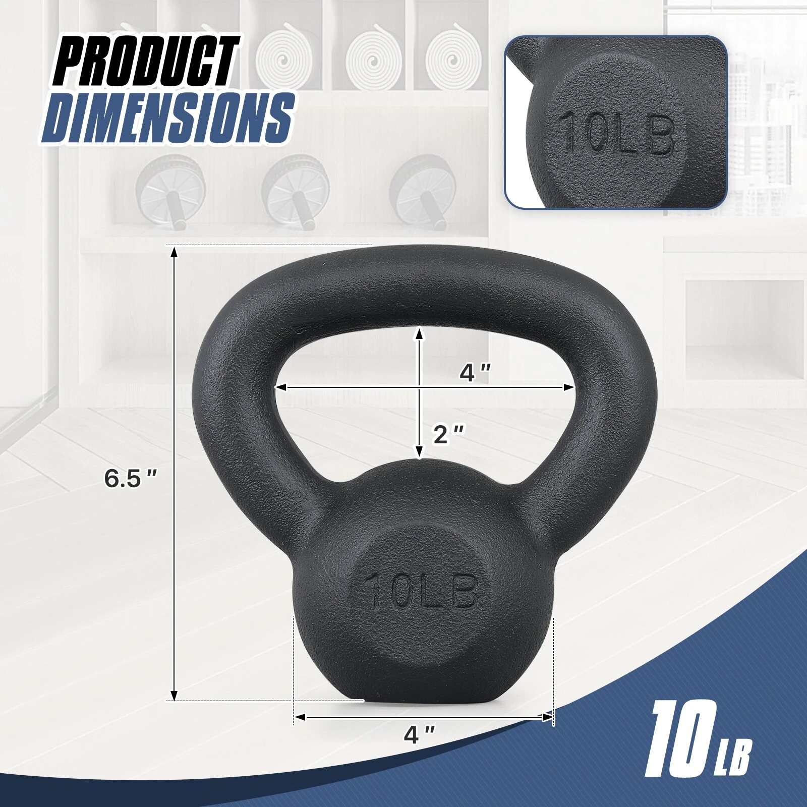 MADOG 10LB Powder Coated Solid Cast Iron Kettlebell, Smooth Handle