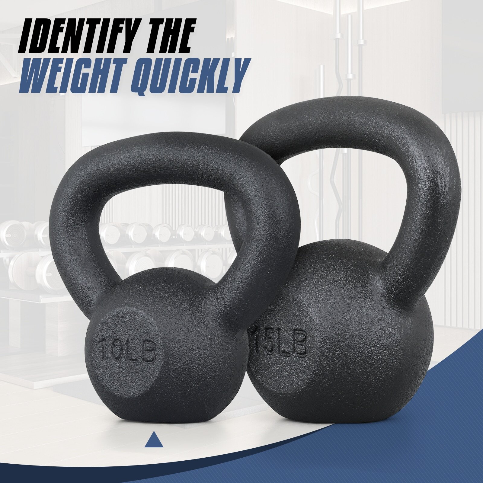 MADOG 10LB Powder Coated Solid Cast Iron Kettlebell, Smooth Handle