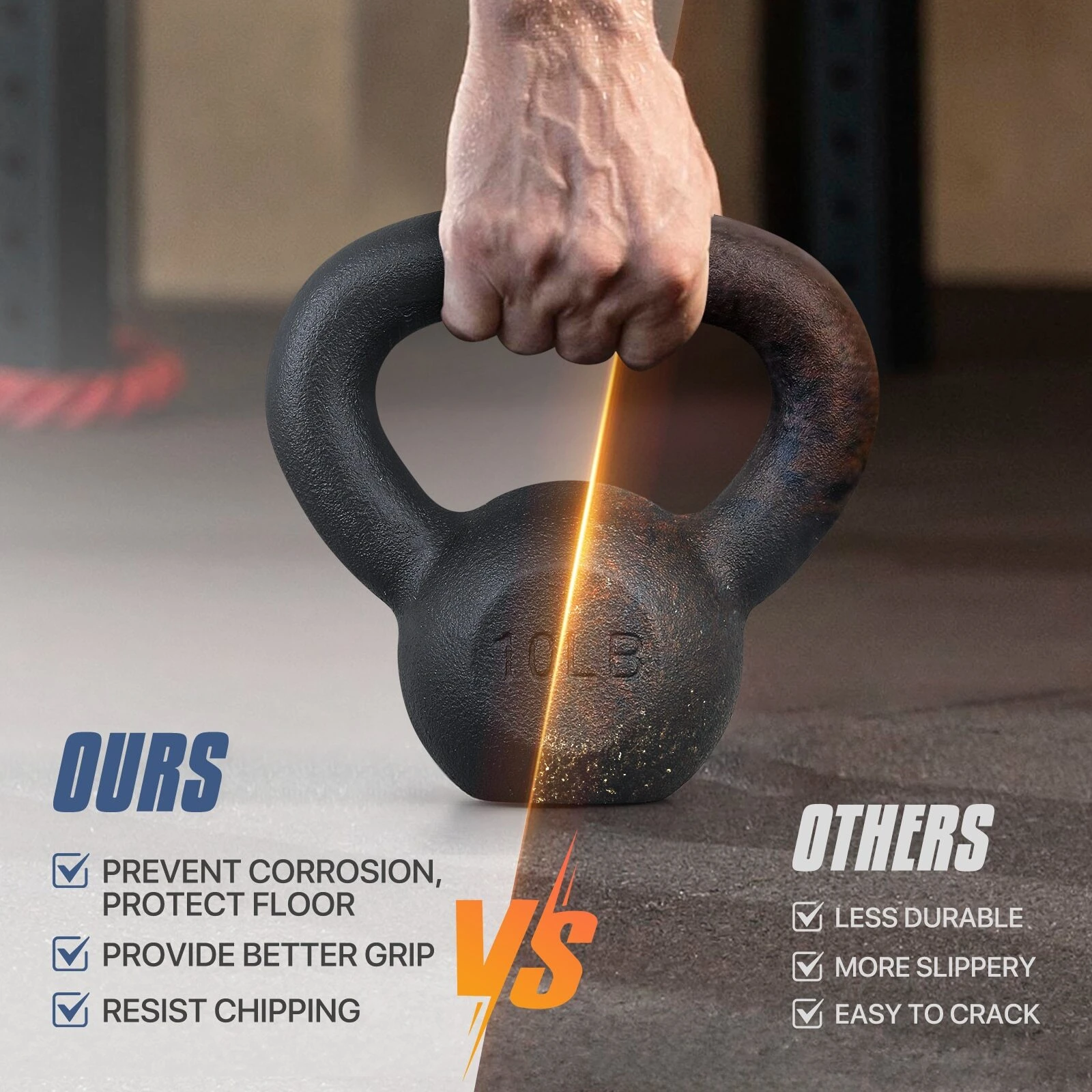 MADOG 10LB Powder Coated Solid Cast Iron Kettlebell, Smooth Handle