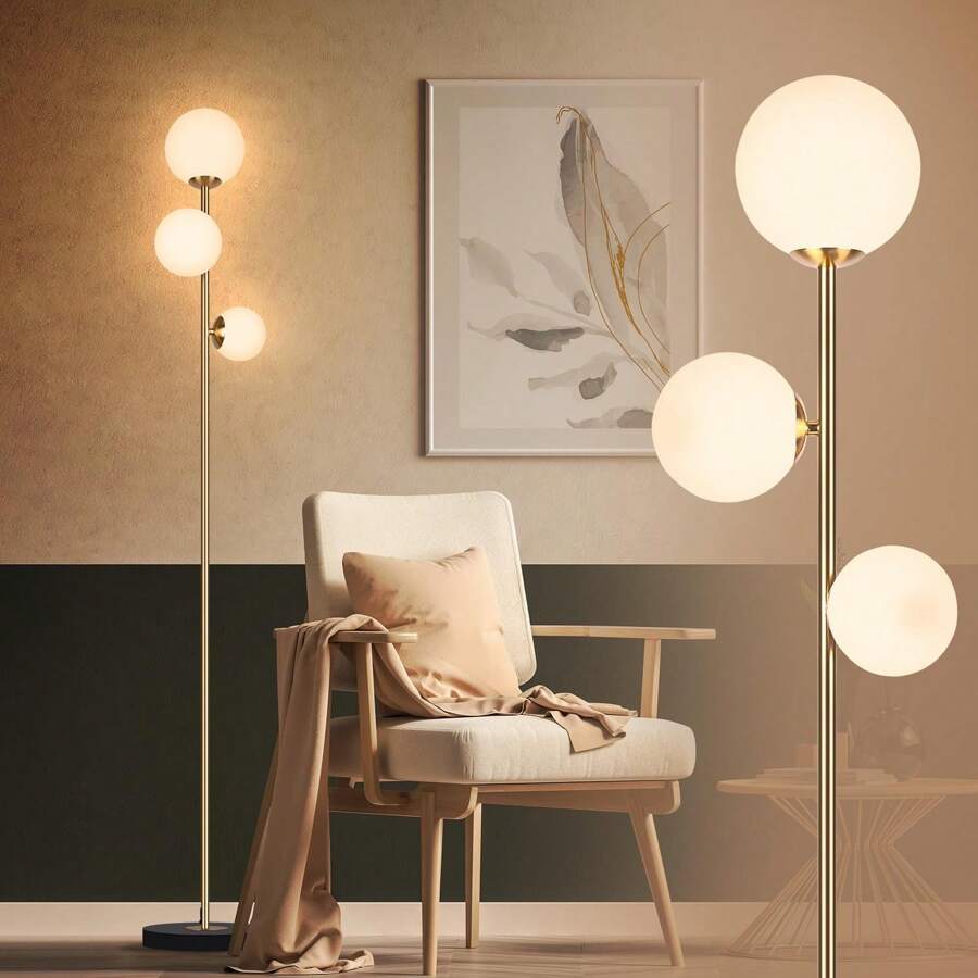 Floor Lamp Gold For Bedroom - 3 Color Options Moderm Floor Lamps For Living Room, Mid Century Standing Lamp Home Decor For Bedrooms Office(Gold-Black, LED Bulbs Included) - 查看 1