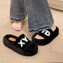 Dép đế mềm, thích hợp cho đi ngoài trời và trong nhà, giày lười đi trong nhà bằng vải nhung - màu đen - Xem 1