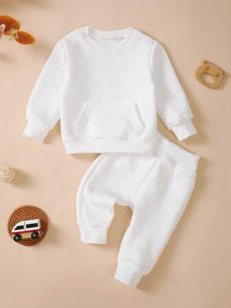 2 件装男婴几何图案儿童连帽运动衫套装，运动服/休闲服