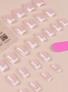 24pcs Short Square Shaped Cartoon Design False Nails With 1pc Nail File And 1 Sheet Jelly Glue French Tip Press On Nails Nail Supplies - Multicolor - View 4