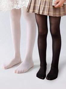 1入組女孩透氣白色緊身連褲襪，具有網眼細節和底部開口，適合日常穿著。 - 米色 - 查看 14