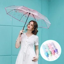 1pc Transparent Foldable Sakura Flower Umbrella, Cute And Fresh Mori Style Mini Umbrella - View 3