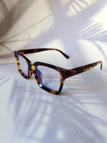 1pc Vintage Design Multi-Color 3D Shaped Thick Frame Rivets Decor Y2K Red Tortoiseshell Black Pink Cute Series Metal Durable Hinge Transparent Brand New Material Classic Retro 3D Design Personality Fashion Glasses - 防藍光鏡片 - 查看 21