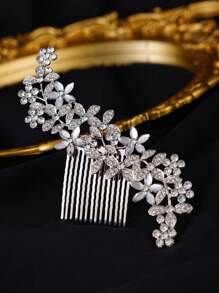 1 件水钻花朵新娘发梳，实心金属发饰，适合优雅的婚礼盘发，坚固奢华的设计，情人节配饰