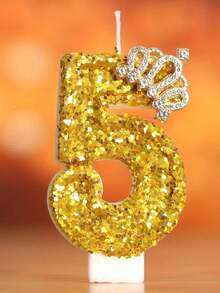 1pc Numeric Candle, Gold Glitter, Suitable For Birthday Party Scene, Kitchen, Living Room, Office, Birthday Party Gift, Gold Crown,Room Decor,Gifts - Multicolor - View 7