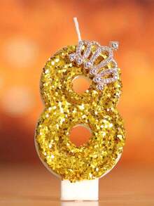 1pc Numeric Candle, Gold Glitter, Suitable For Birthday Party Scene, Kitchen, Living Room, Office, Birthday Party Gift, Gold Crown,Room Decor,Gifts - Multicolor - View 10