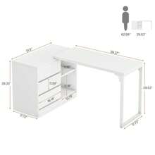 Tribesigns Vanity Desk With 3 Drawers And 2 Shelves, White Small Makeup Vanity Table With Reversible Storage Cabinet, Modern White Corner Dressing Table For Bedroom, Makeup Room (Without Mirror) - 白色 - 查看 2