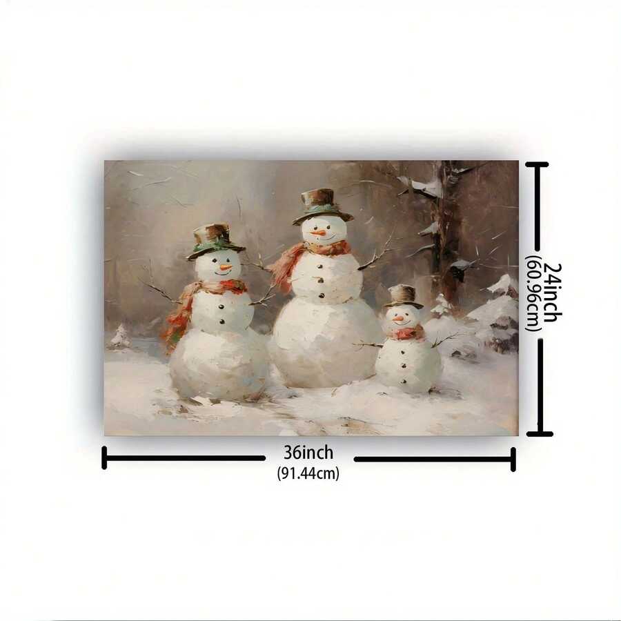 1 Piece Wooden Frame Canvas Painting Christmas Snowman Family, Perfect For Office Corridor Home Living Room Decoration Hanging, Christmas Theme - 12*18吋/30*45公分 附框 - 查看 1