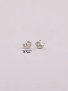 1 对 925 银镀铂金方晶锆石镶嵌海洋动物耳环，可爱清新海豚耳钉，适合女士佩戴，小巧精致的银饰礼物，适合生日、聚会、休闲装 - 銀色 - 查看 8