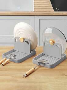 1pc/2pcs Plastic Foldable Pot Lid Holder, Stove Surface Spoon Rack, Heat-Resistant Cabinet Cover Holder, Spoon, Tongs, Fork, Kitchen Cooking Utensil Organizer - Black - View 3