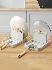 1pc/2pcs Plastic Foldable Pot Lid Holder, Stove Surface Spoon Rack, Heat-Resistant Cabinet Cover Holder, Spoon, Tongs, Fork, Kitchen Cooking Utensil Organizer - Black - View 2