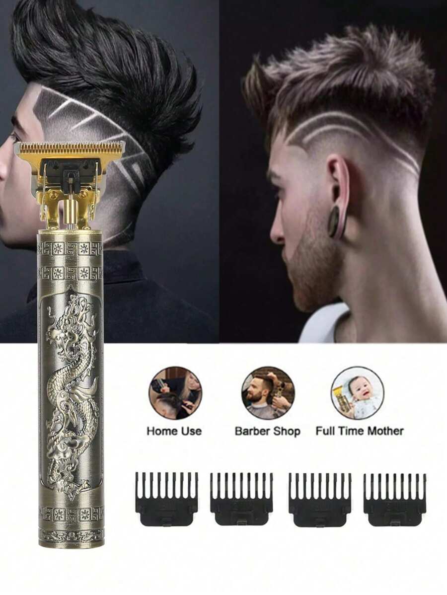 1 件 ABS 材质 USB 充电男士复古龙发型修剪器 - 銅色 - 查看 1