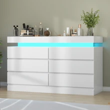 White/ Black 6 Drawer Dresser For Bedroom With Power Outlet, Dresser With LED Light, Modern Chest Of Drawers For Closet, Double Wide Drawer Organizer Cabinet For Bedroom, Living Room, Entryway, Hallway - US B Type Plug(110-127V) - View 2