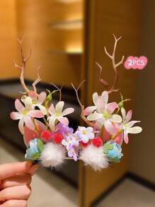 2 件儿童可爱彩色驯鹿鹿角圣诞发夹 - 彩色 - 查看 12