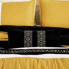 7 Pieces Luxurious  Embroidered Bedding Set - Elegant Design & Cozy Comfort - Ideal For Home Decor, Bed In A Bag, Brushed Microfiber-1 Comforter, 2 Pillow Shams, 4 Decor Pillows - Màu vàng - Xem 10