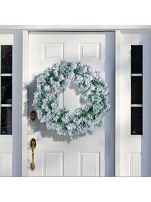 1 st. krans met vlokken, met sneeuw bedekte pvc-wijnstokring, gesimuleerde sneeuwscène in winkelcentrum raamdecoratiehanger, voordeurdecoratie kranshanger, tafeldecoratie, tafelstukken, kunstbloemen, plastic bloemen