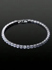Tkool 1pc Fashionable Bling Rhinestone Decorated Unisex Hip Hop Style Bracelet - Silver - View 2
