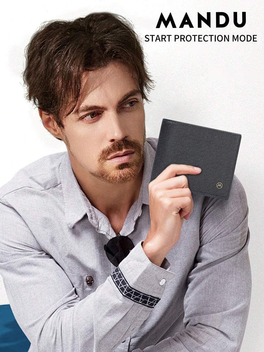 MANDU 2024 New Men's Bi-Fold Slim Wallet RFID Blocking Card Holder Coin Purse Gifts For Men Wallets For Men Purse Essentials Items