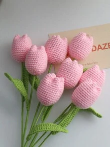 1pc,DIY Crochet Tulip Gift, DIY Artificial Flowers Bouquet Handmade Knitted Tulip Bouquet Crochet Flower Bouquet Gift For Women, Valentine Day, Gift Gifts Birthday Graduation - Multicolor - View 9