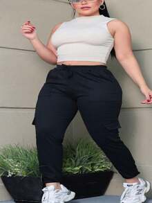 Women's Comfortable Cargo Jogger Pants With Pocket - Black - View 2