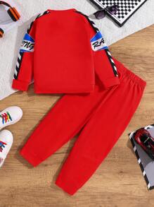 2pcs Young Boy Cool Motorcycle Suit Racing Suit Sweatshirt Sweatpants Set Spring And Autumn Style