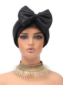 1 chiếc mũ xếp nếp nơ lớn bằng vàng lá cổ điển mới, mũ quấn đầu co giãn thoải mái - Nhiều màu - Xem 7