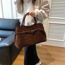 复古麂皮手提包，大容量购物袋，时尚单肩包，适合日常使用和工作