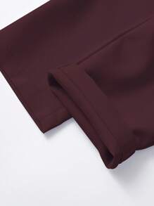 Pantalones largos casuales de unicolor burdeos rojo con cintura elástica para bebé niño, versátil para primavera y otoño - Burdeos - Ver 4