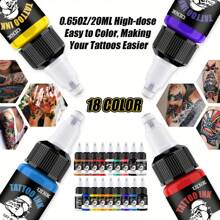DQFART UINK 18 Colors Tattoo Ink Set 20ML/0.65OZ Large Bottle Tattoo Cartridge Ink Tattoo Ink Combination Pack Suitable For Various Tattoo Styles And Patterns - 18色套裝 - 查看 6