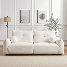 Lamb's Wool 2-Seater Cushion Sofa 90'' Comfortable Sofa For Living Room Bedroom And Other Casual Spaces Lamb's Wool Sofa With 2 Cushions And 2 Ball Pillows. (Beige) - 米色+布料+海綿+2座椅如圖 - 查看 5