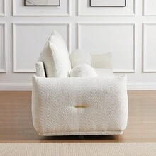 Lamb's Wool 2-Seater Cushion Sofa 90'' Comfortable Sofa For Living Room Bedroom And Other Casual Spaces Lamb's Wool Sofa With 2 Cushions And 2 Ball Pillows. (Beige) - 米色+布料+海綿+2座椅如圖 - 查看 6