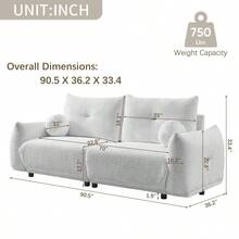 Lamb's Wool 2-Seater Cushion Sofa 90'' Comfortable Sofa For Living Room Bedroom And Other Casual Spaces Lamb's Wool Sofa With 2 Cushions And 2 Ball Pillows. (Beige) - 米色+布料+海綿+2座椅如圖 - 查看 20