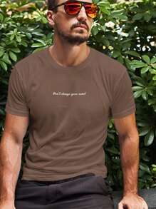 Men's 100% Cotton Basic Printed Never Stop T-Shirt Premium Comfortable Shirt - 鏽棕色 - 查看 2
