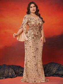 BluePlum Đầm dạ hội sang trọng, ôm sát, chất liệu cao cấp, co giãn, đính sequin, cổ chữ V, tay dài, xẻ tà, dành cho nữ, cỡ lớn, kiểu dáng thanh lịch, thích hợp cho tiệc cocktail, dạ hội (đính kèm nhiều họa tiết), cưới, mùa xuân. - Rượu sâm banh - Xem 6