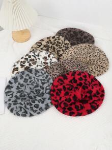1pc Women's Dual-Tone Leopard Print Faux Fur Beret Hat, Warm & Retro Style For Autumn/Winter, Suitable For Daily Wear, Outing And Photography