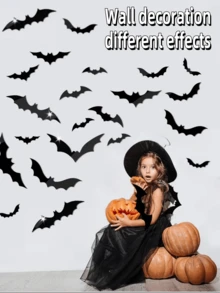 28pcs/Set Halloween Wall Bat Decorations, 4 Different Sizes 3D Realistic Horror Bat Stickers, Black Plastic Fake 3D Bat Stickers For Party Home Window Decor, Suitable For House, Window, Home, Yard, Indoor, Bathroom, Bar, KTV, Haunted House And Halloween Party Supplies,Christmas