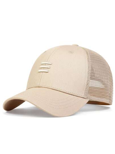 1pc Men's Triple Embroidered Baseball Mesh Cap, Adjustable UV-Protection Casual Hat For Outdoor, Spring/Summer Travel, Beach Party