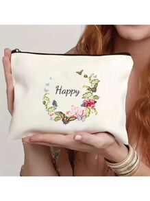 Flowers, Butterflies, Bows, Love, New Autumn Collection, Christmas Gift, Holiday Essential, Halloween, Christmas, Clutch, Coin Purse, Toiletry Bag, Makeup Bag, DIY, Gift For Girlfriend, Valentine's Day, Gift For Mom, Mother's Day, Travel, Bags, Women's Handbag, Travel Essential, Tote Bag, Customized Name - Beige - View 4