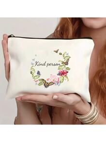 Flowers, Butterflies, Bows, Love, New Autumn Collection, Christmas Gift, Holiday Essential, Halloween, Christmas, Clutch, Coin Purse, Toiletry Bag, Makeup Bag, DIY, Gift For Girlfriend, Valentine's Day, Gift For Mom, Mother's Day, Travel, Bags, Women's Handbag, Travel Essential, Tote Bag, Customized Name - Beige - View 2